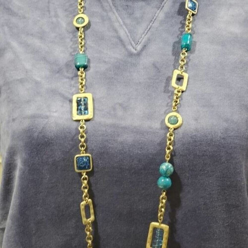 New Chico's gold and blue beaded necklace - Picture 9 of 10